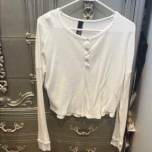 Bobi- White Long Sleeve Henley Top
